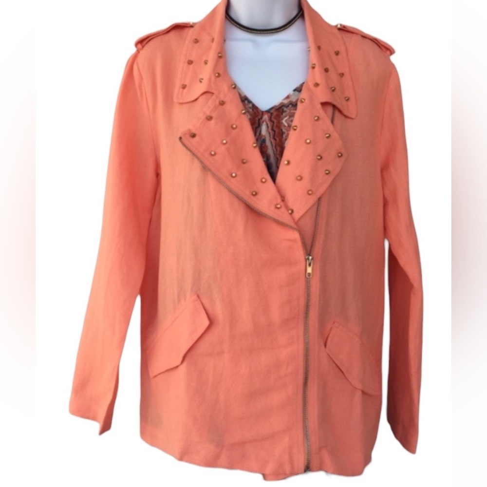 Jealous Tomato Oversized Gold Studded Peach Jacket Large